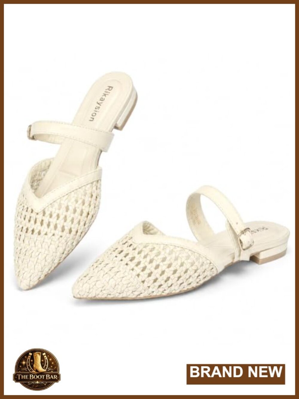 Woven Pointed Toe Mule Flats Adjustable Buckle Strap Slip-On Shoes